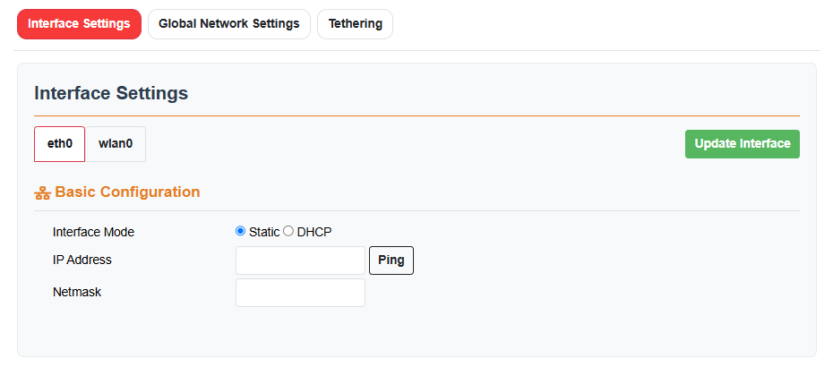 Eth0 Settings