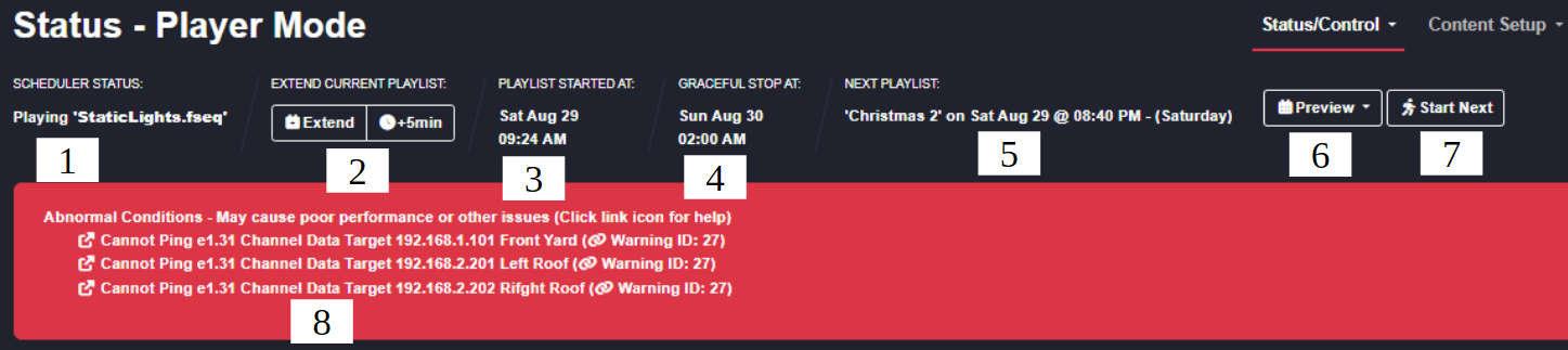 Scheduler Status in Player mode.