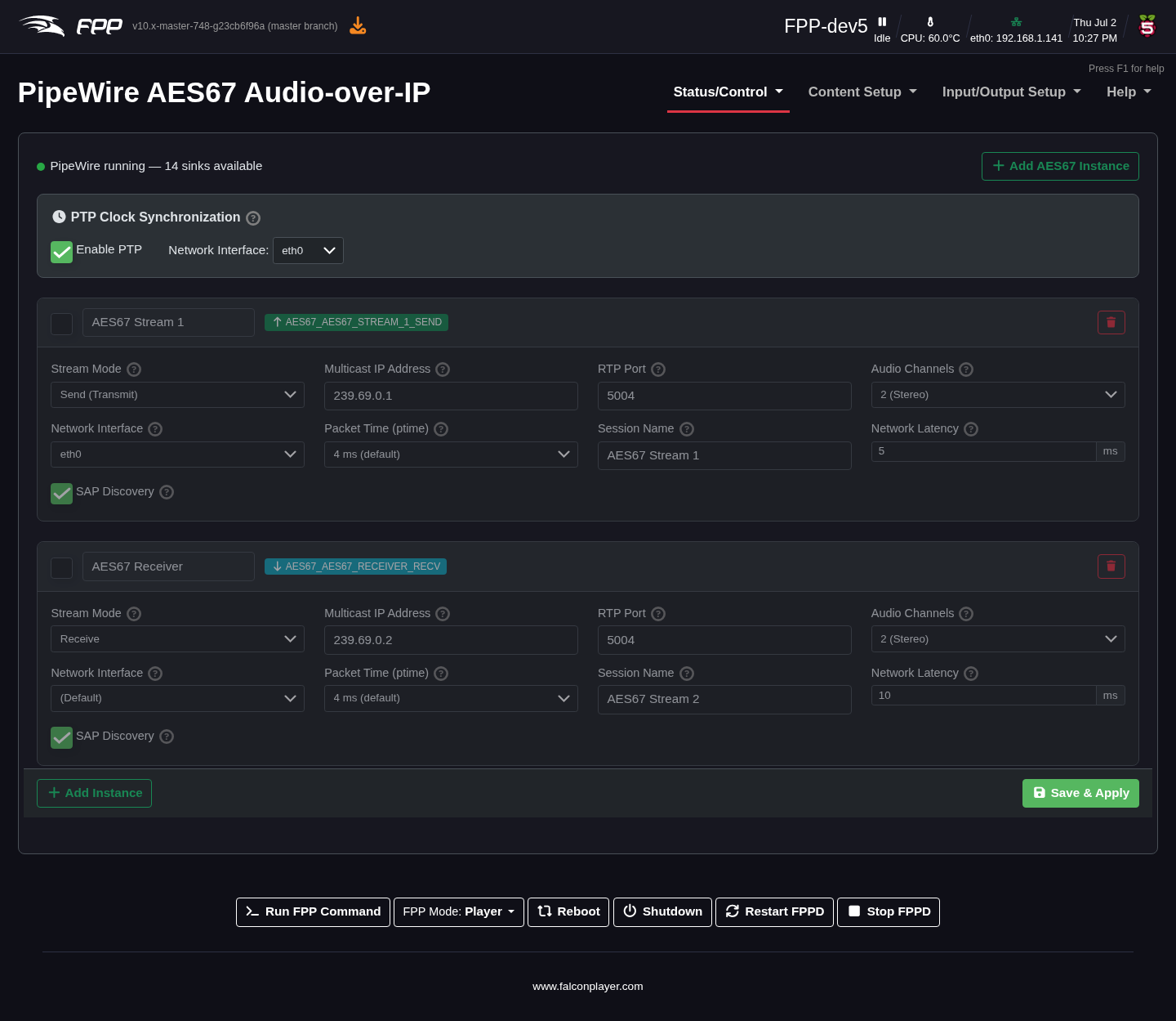 AES67 Audio‑over‑IP configuration.