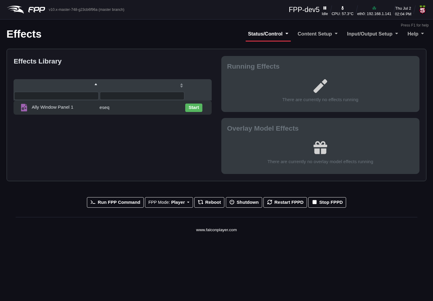 The Effects page.