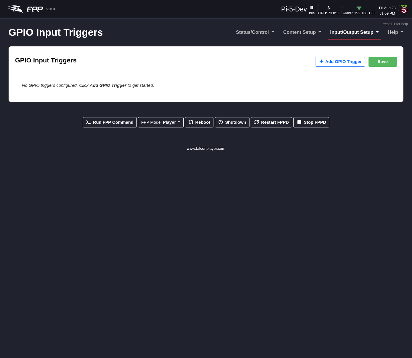 Configuring a GPIO trigger.