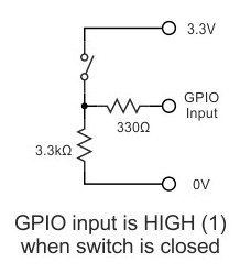 Schematic: external resistor pulling the GPIO pin low.
