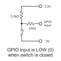 Schematic: external resistor pulling the GPIO pin high.