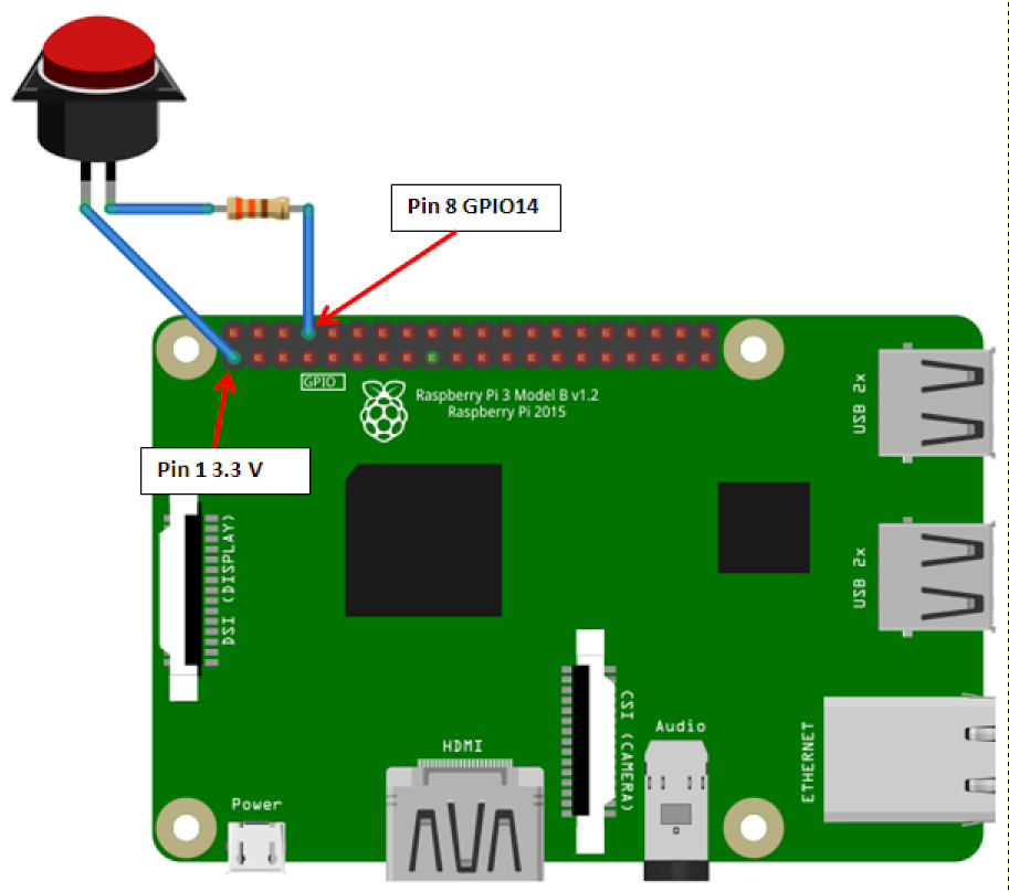 Wiring for an internal pull-down resistor on GPIO14.