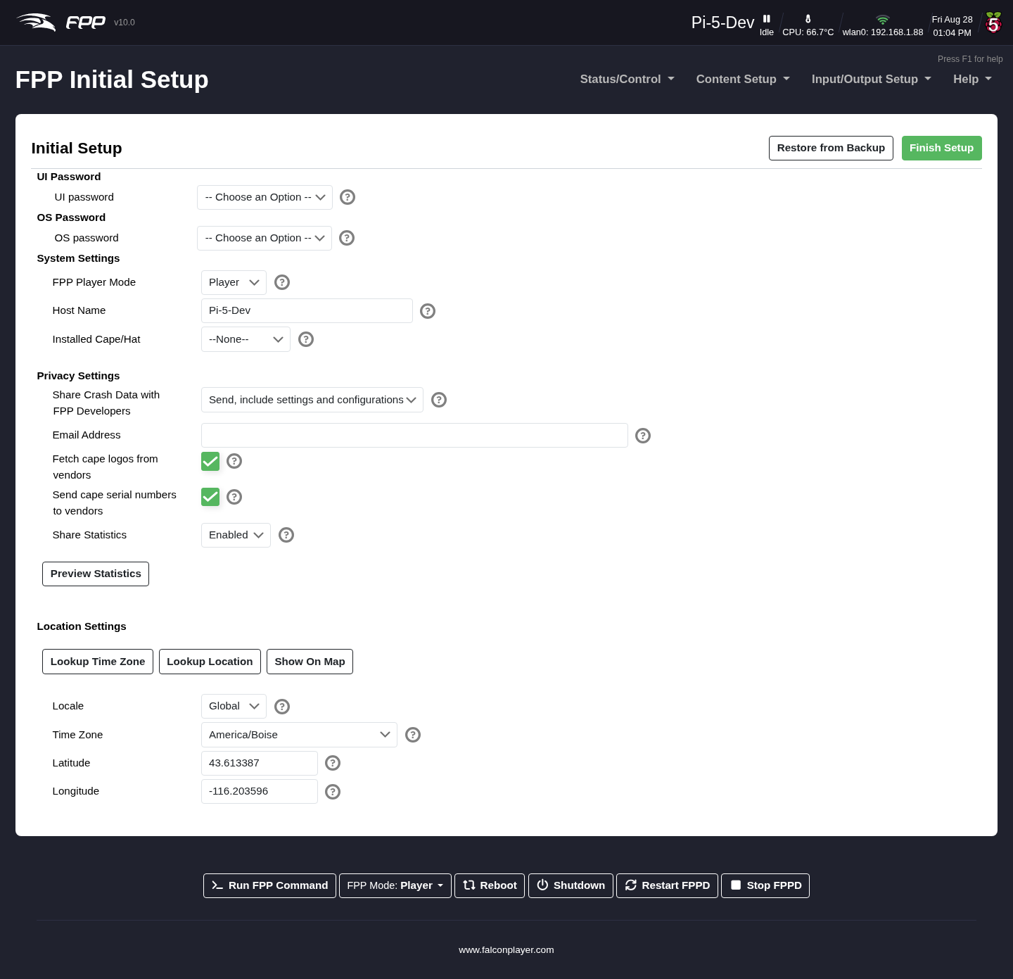 The Initial Setup page.