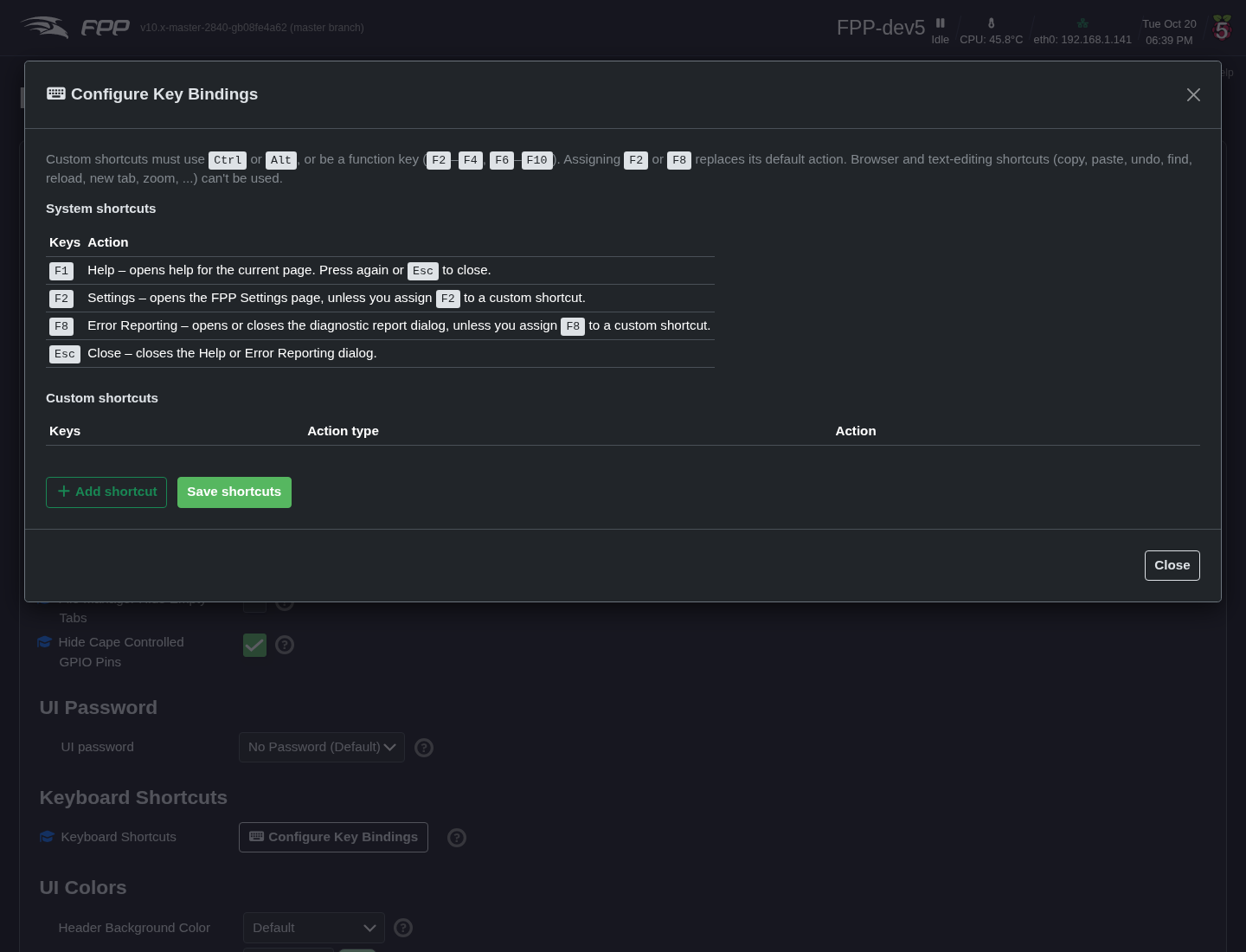 The Configure Key Bindings dialog.