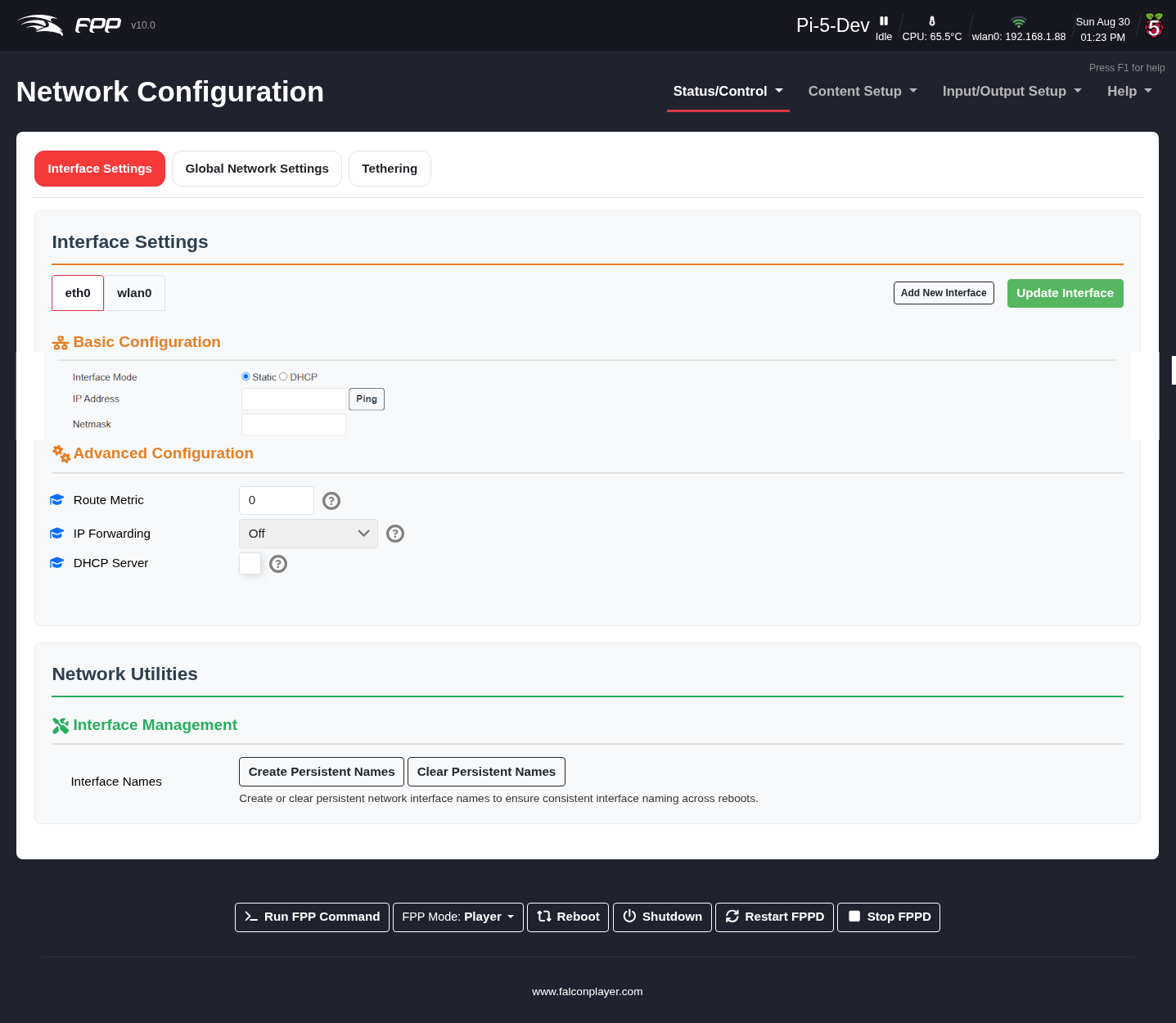 Network — Interface Settings.