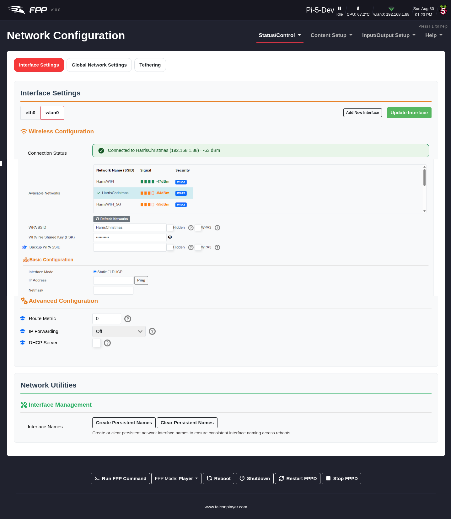 Network — Interface Settings, wlan0.