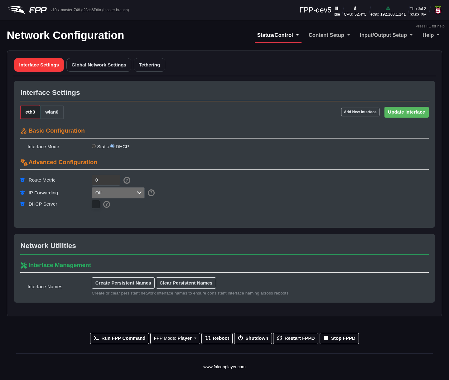 Network — Interface Settings.