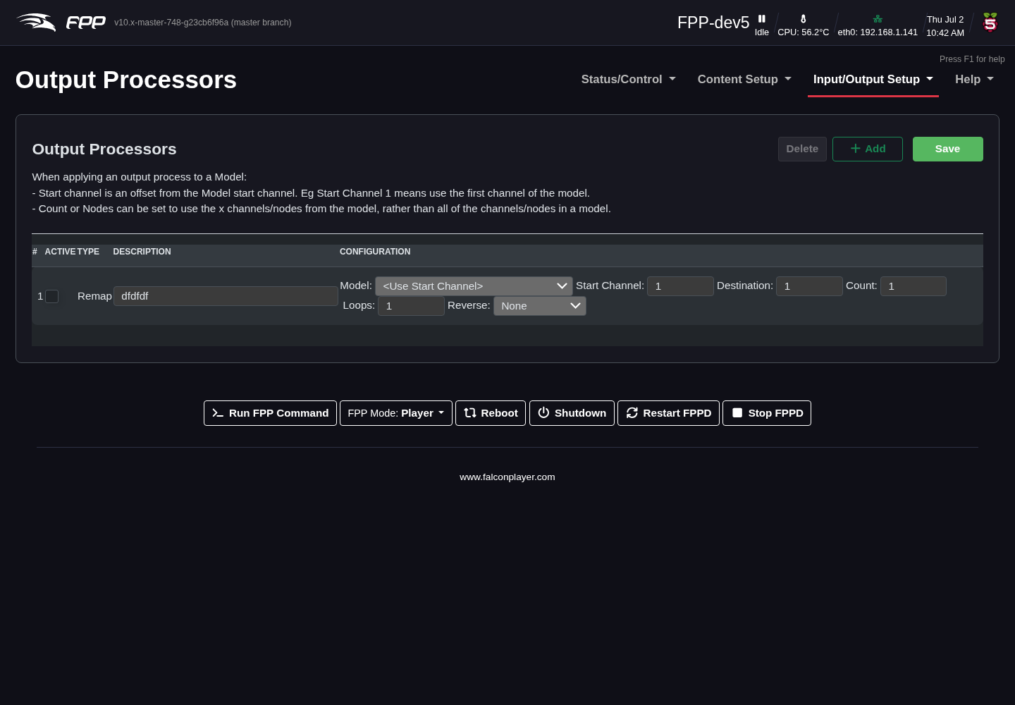 The Output Processors page.