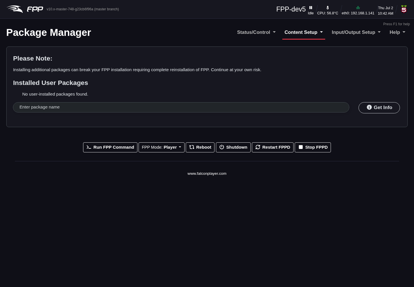 The Packages page.