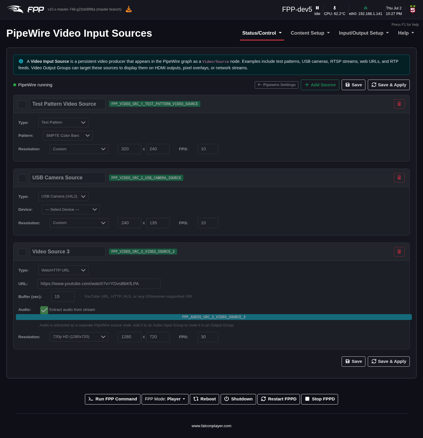 PipeWire Video Input Sources.
