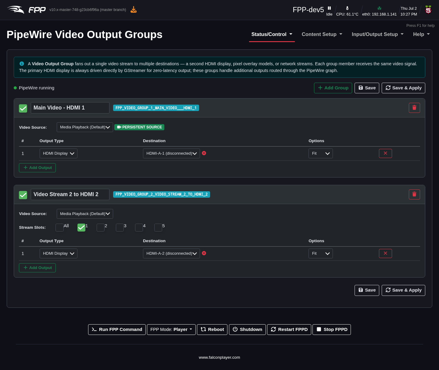 PipeWire Video Output Groups.