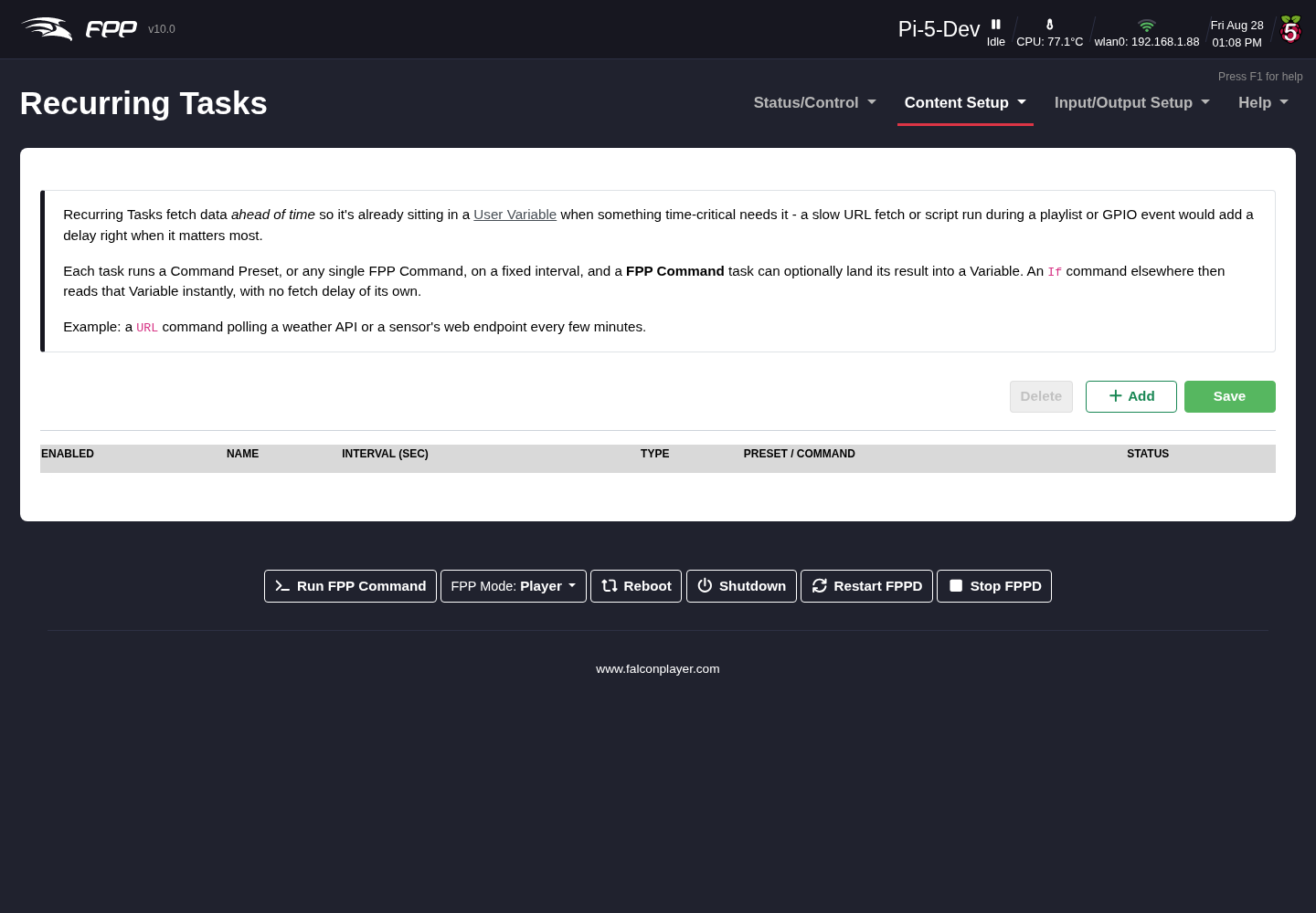 The Recurring Tasks page.