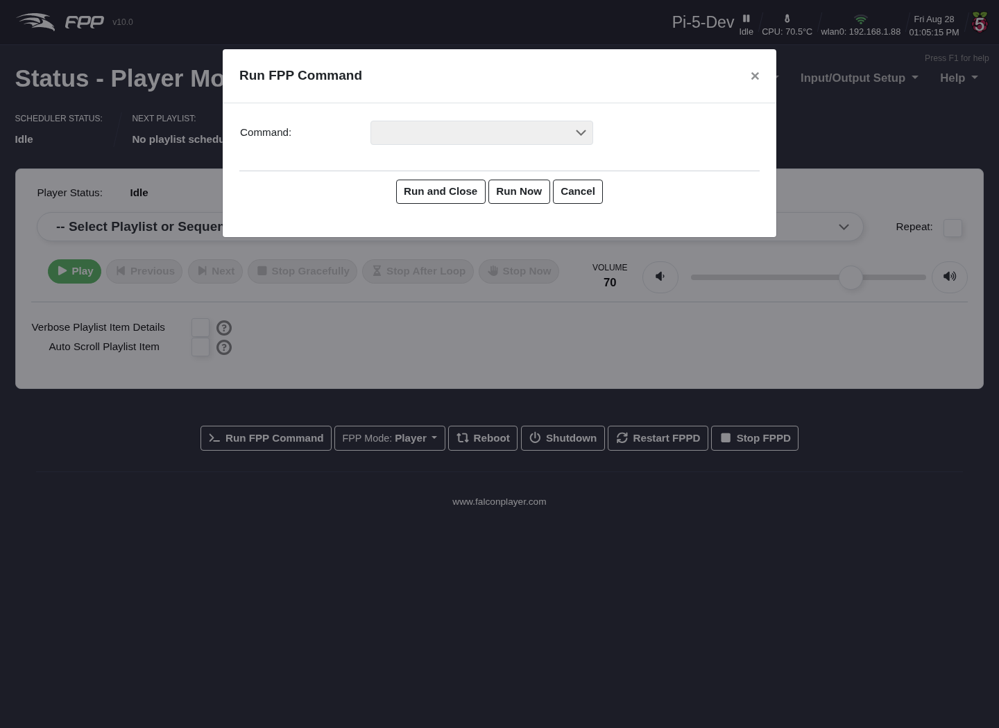 The Run FPP Command popup.