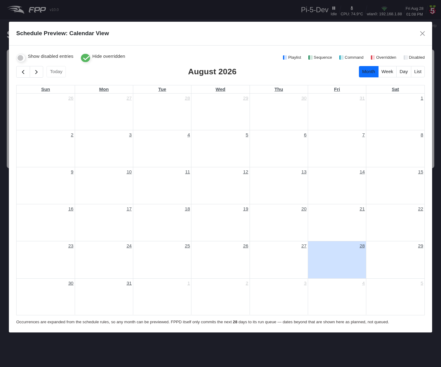 The Schedule Preview calendar.