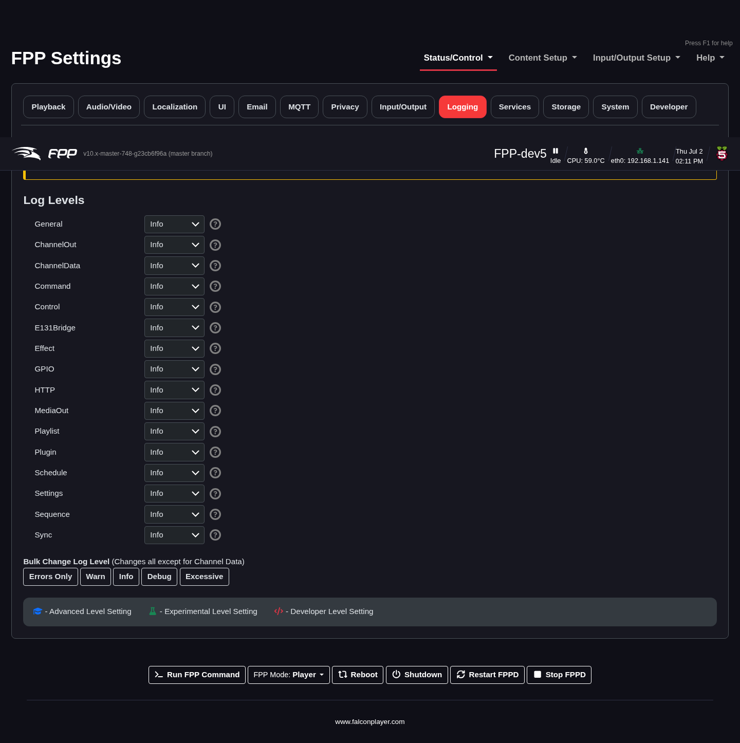 Settings — Logging tab.