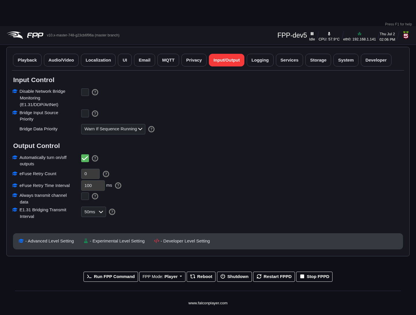 Settings — Input/Output tab.