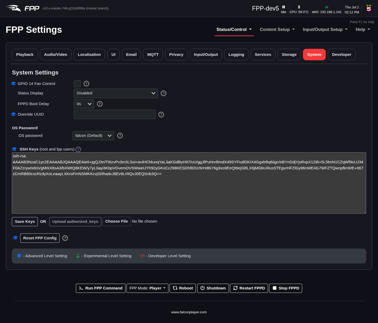 Settings — System tab.