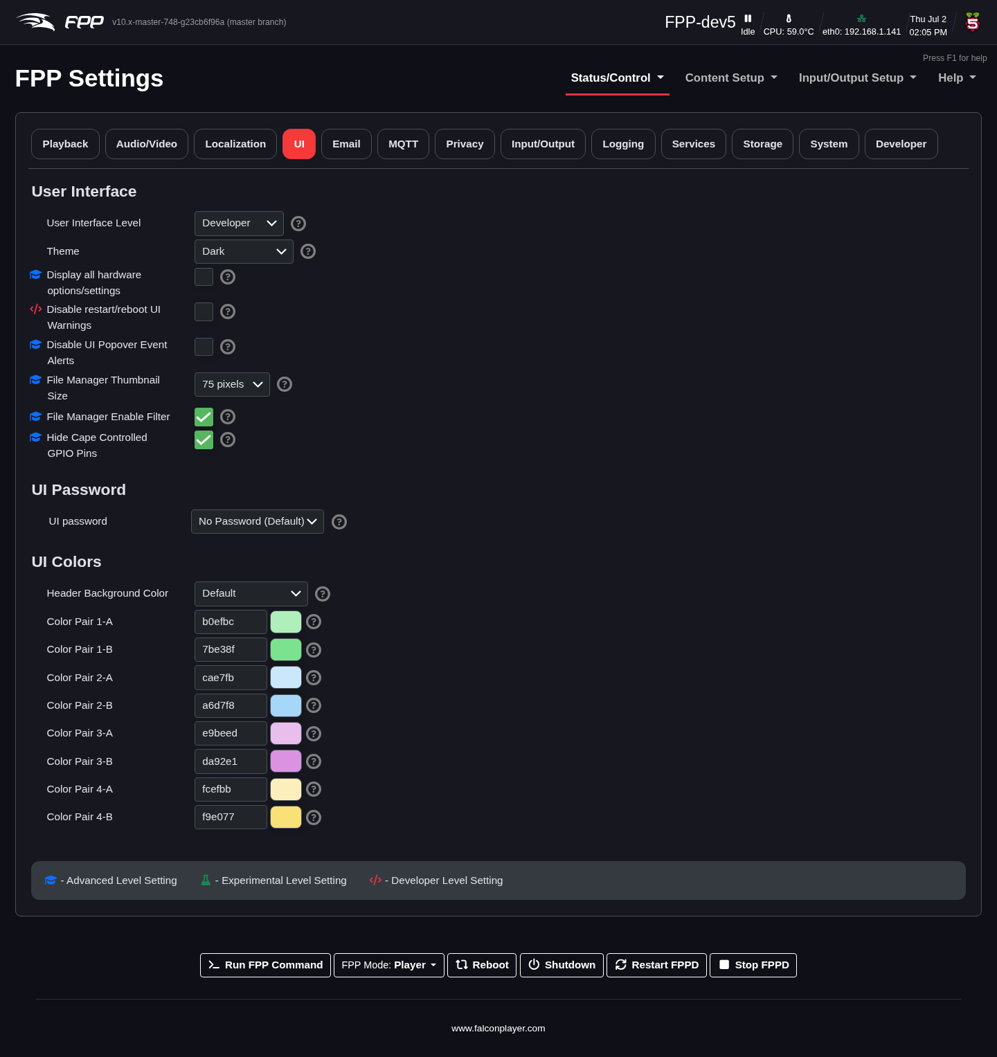Settings — UI tab.