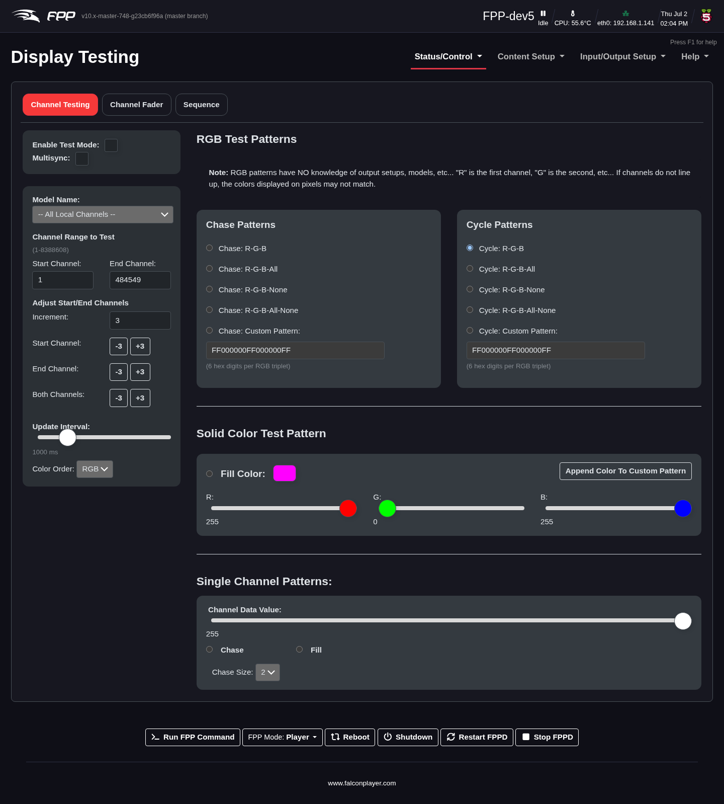 The Display Testing page.