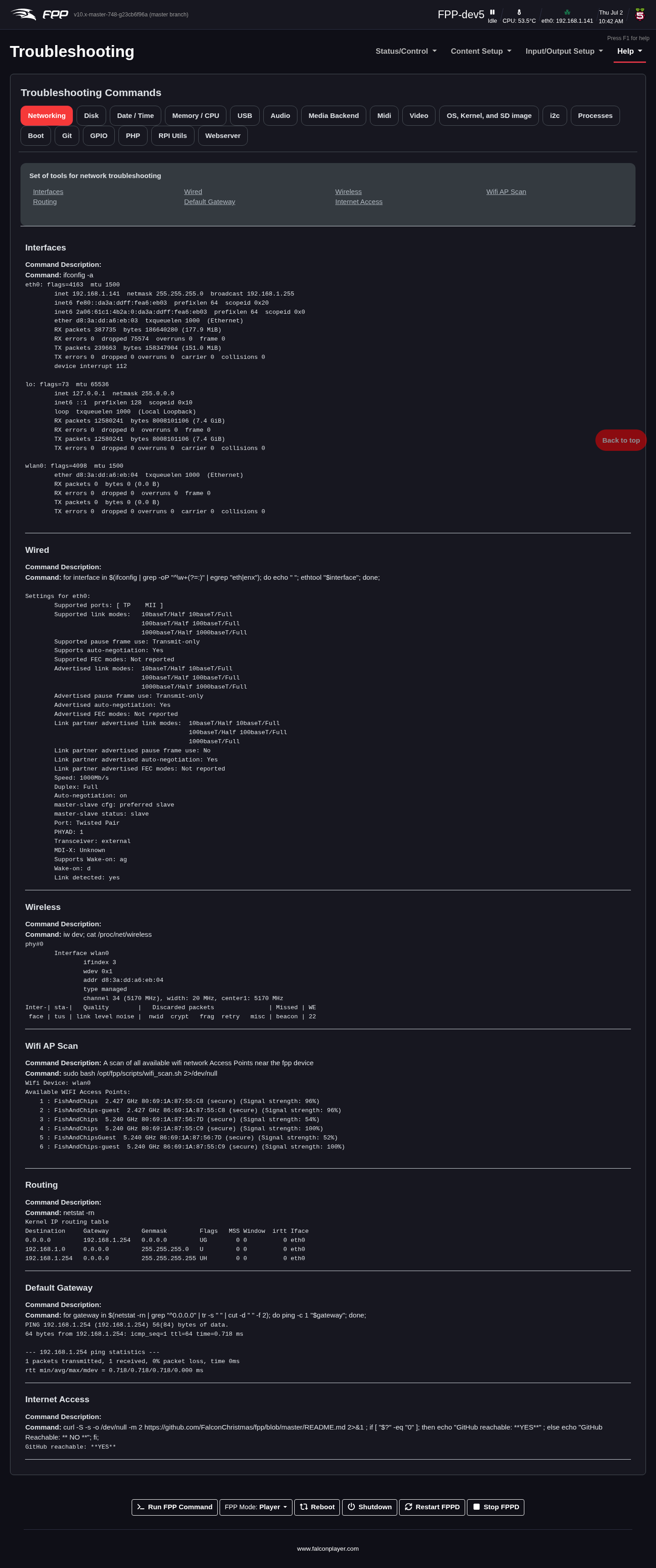 The Troubleshooting Commands page.