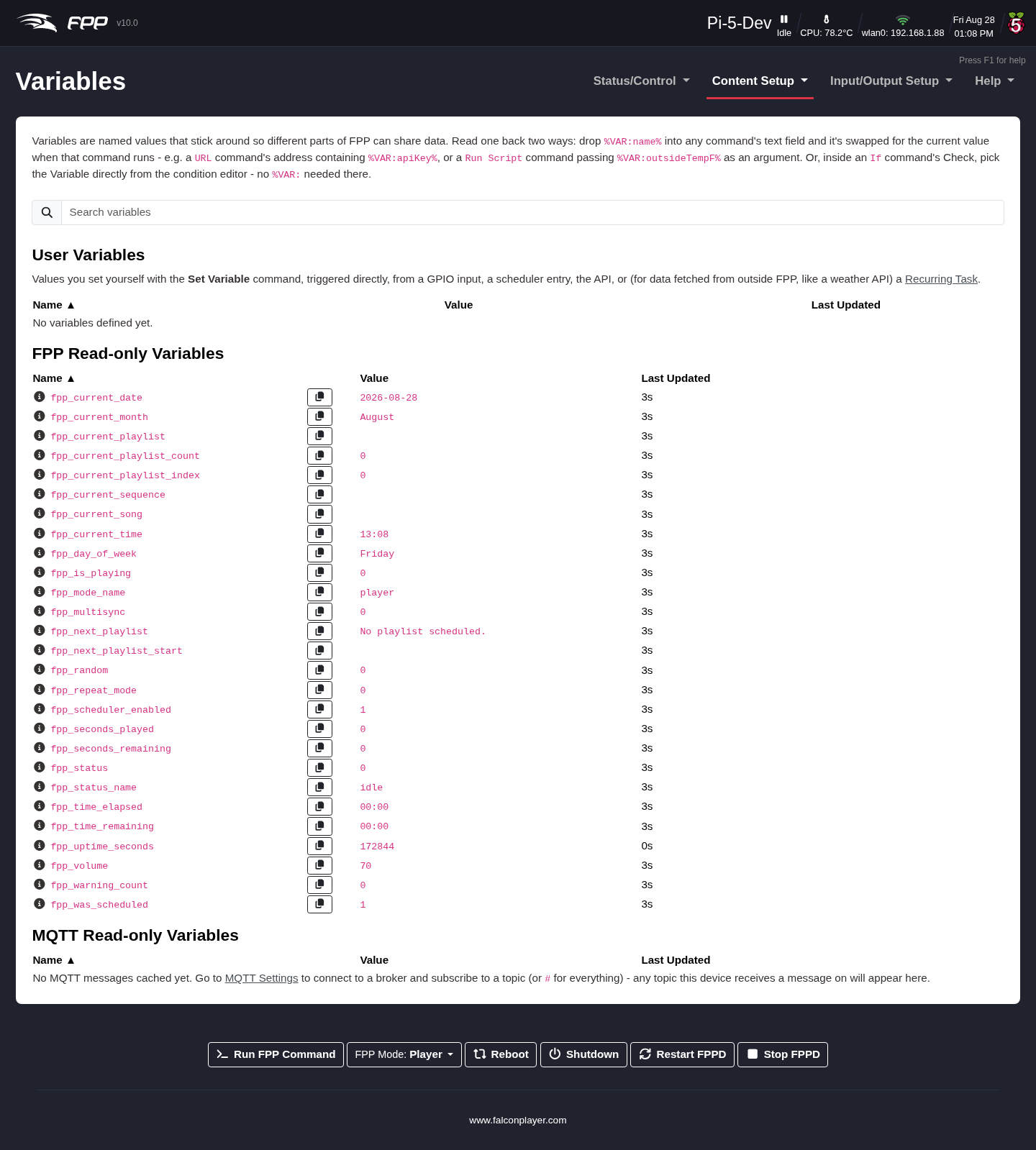 The Variables page.